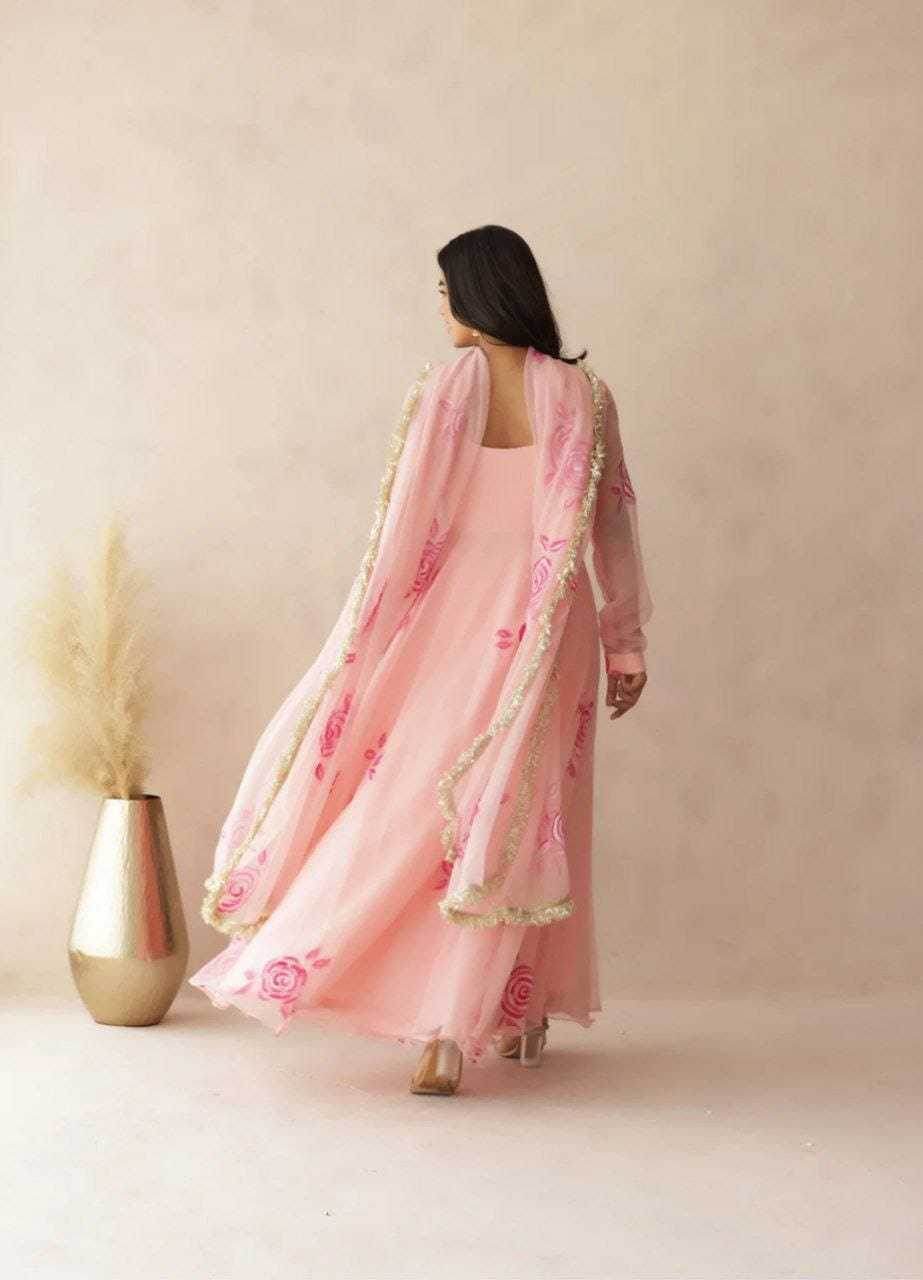 Georgette Printed Pink Gown - MYLUXURY LANE ENTERPRISE